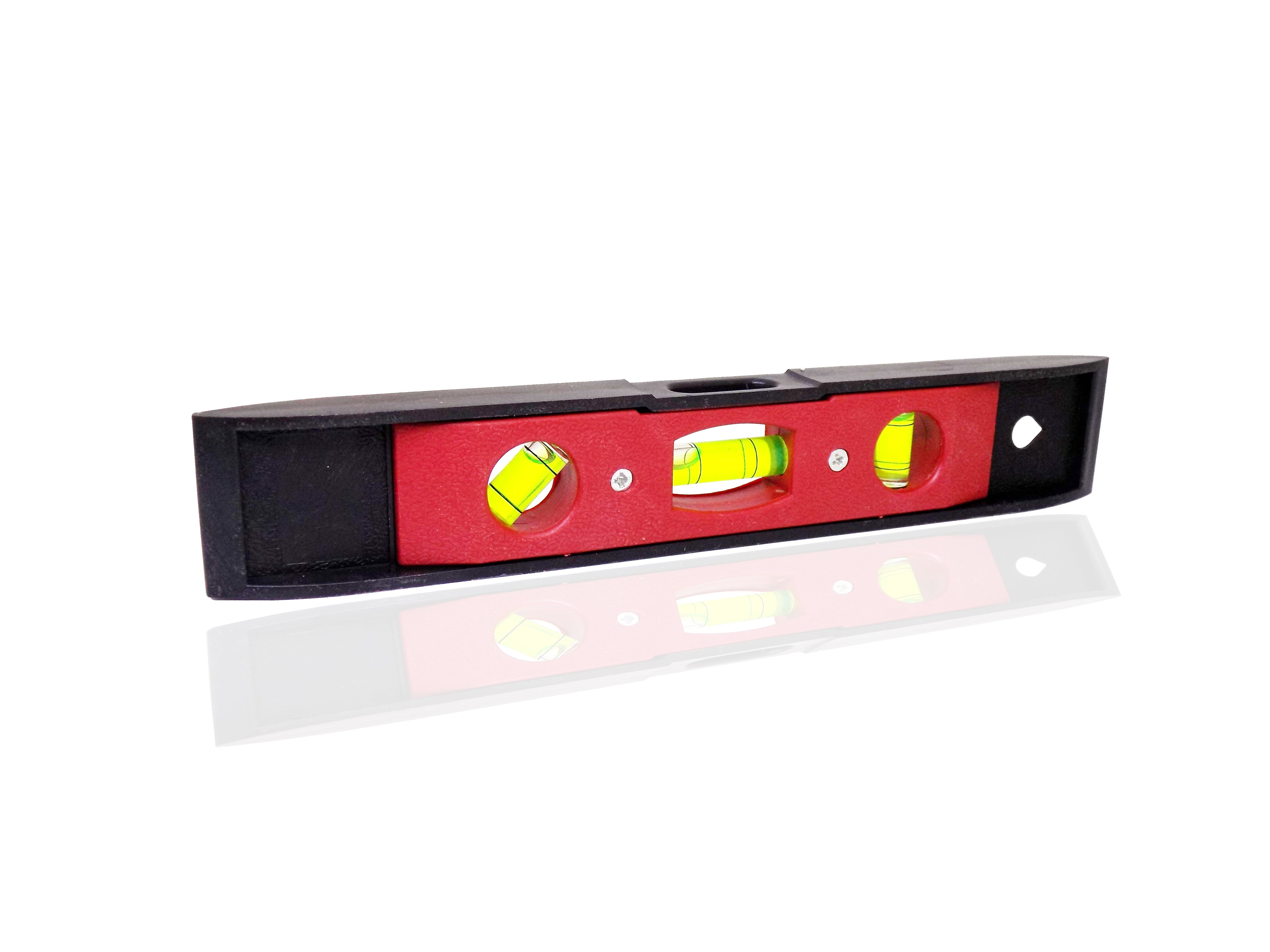 Miniature level ruler with three bubbles for leveling small projects. Miniature level ruler with three bubbles for leveling small projects.